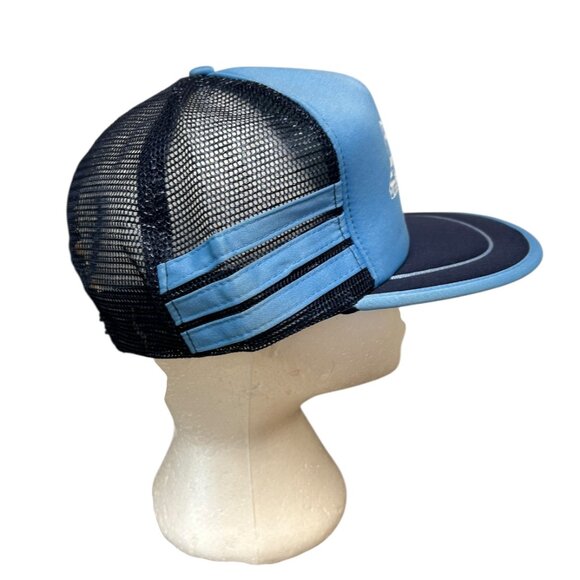 Vintage Trucker Hat Snap Back Mesh Sides 3 Stripes Blue Redvers Wheat Pool - Picture 2 of 6